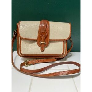 Vintage Dooney & Bourke Leather Equestrian Crossbody Bag in Cream/Brown